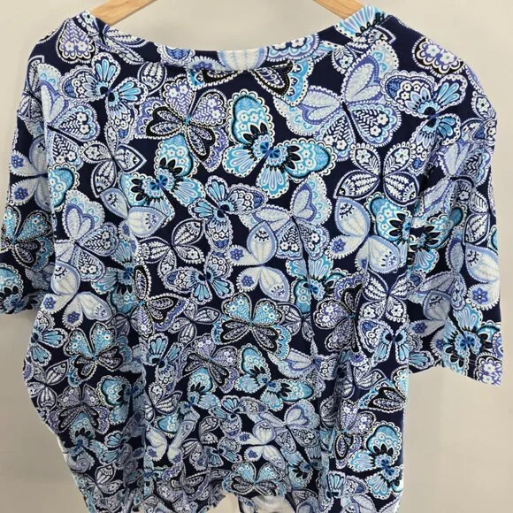 Quacker Factory By Jeanne Bice Blue Butterfly Embellished Rhinestones Top 3x - Picture 2 of 12